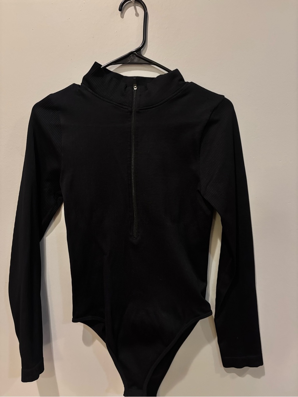 Long Sleeve Black Half-Zip Bodysuit